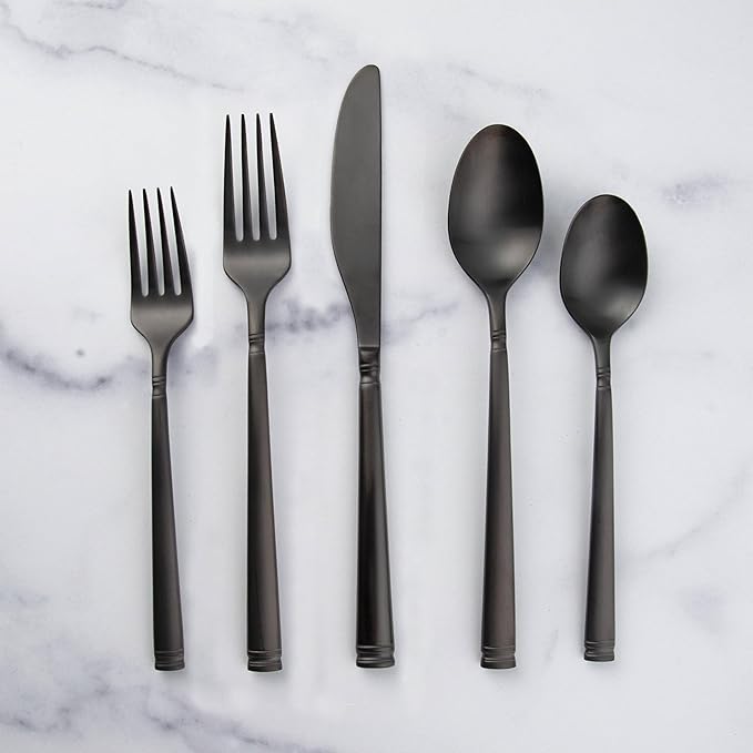 Cambridge 510020CPG12DS Emmy Black Satin 20-Piece Flatware Set