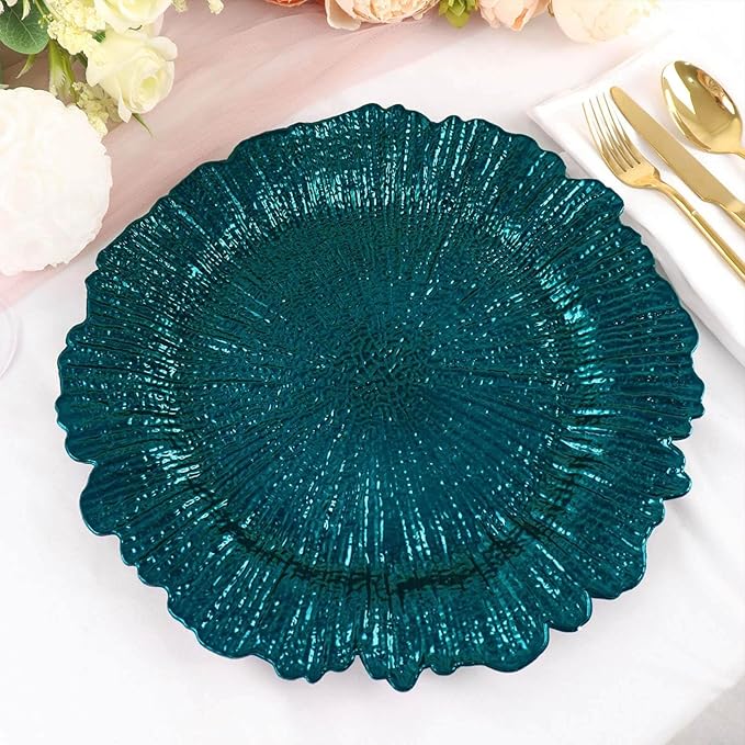 13" Charger Plates - Set of 24 - Acrylic Teal Round Reef Disposable Chargers, Ideal for Dinner Party Wedding Holiday Bulk Events
