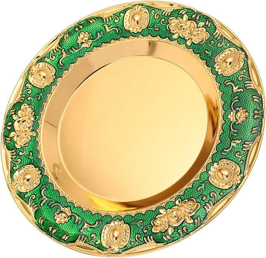GLEAVI Vintage European Round Tray Decorative Metal Fruit and Snack Holder for Coffee Table Jewelry Organizer and Centerpiece Versatile Serving Tray for Home Decor