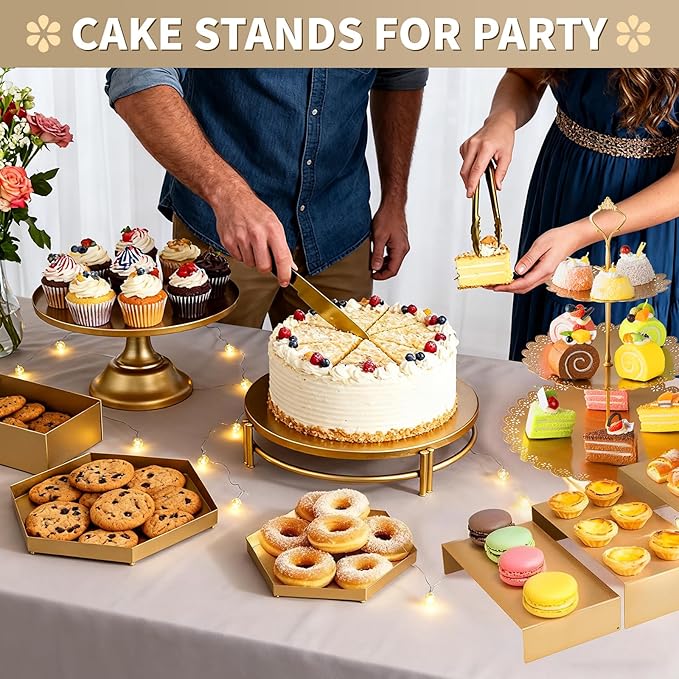 12 PCS Gold Cake Stand Set, Dessert Table Display Set with Metal Cupcake Stand and Cake Stands for Party, Wedding, Birthday, Anniversary, Baby Shower, Thanksgiving, Christmas