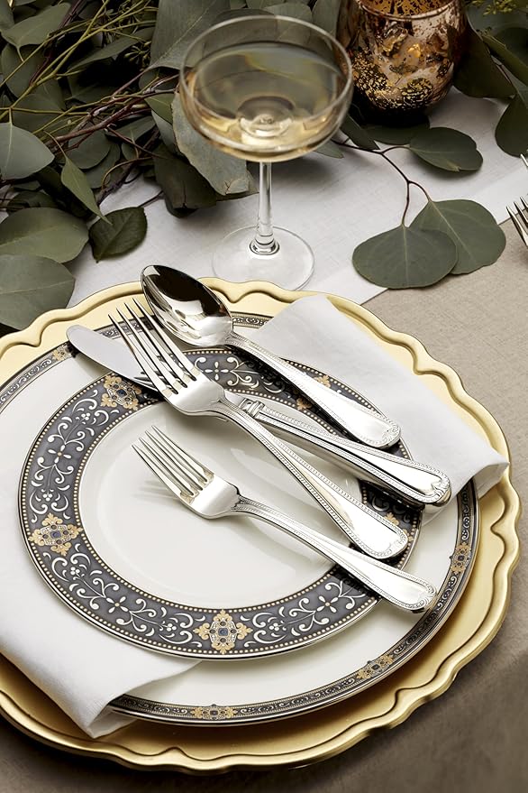 Lenox Silverware Set, Vintage Jewel 20-Piece Flatware Set, Service For 4, 18/10 Stainless Steel, Dishwasher Safe, Knives Spoons And Forks Set, Home And Kitchen Utensils (Silver, 20 Piece)