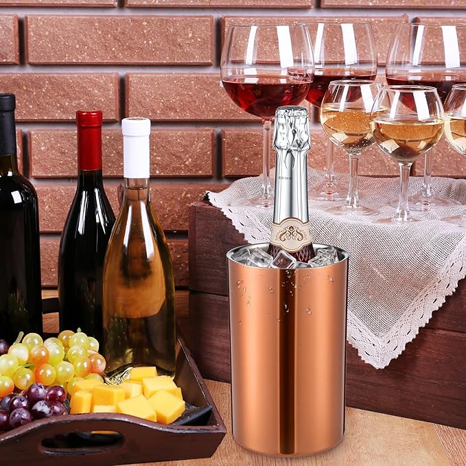 6 Pack Wine Chiller Bucket Wine Bottles Cooler Bulk, Stainless Steel Double Wall Insulated Champagne Ice Bucket for Parties,Fits for 750 ml Bottles (Copper)