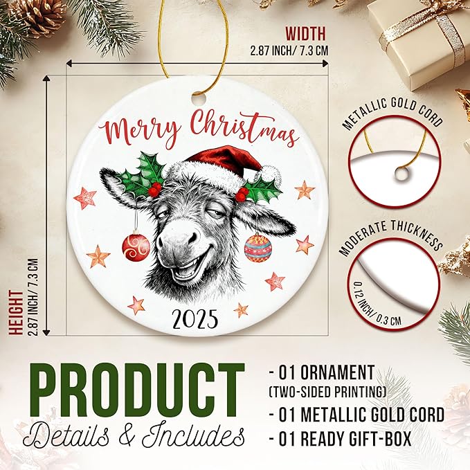 ZAGKOO Donkey Ornaments for Christmas Tree - Funny Donkeys Gifts for Women, Men, Farmers, Donkey Lovers - Funny Ornaments Exchange Ideas, Holiday Presents - Ceramic Xmas Tree Ornament Decoration
