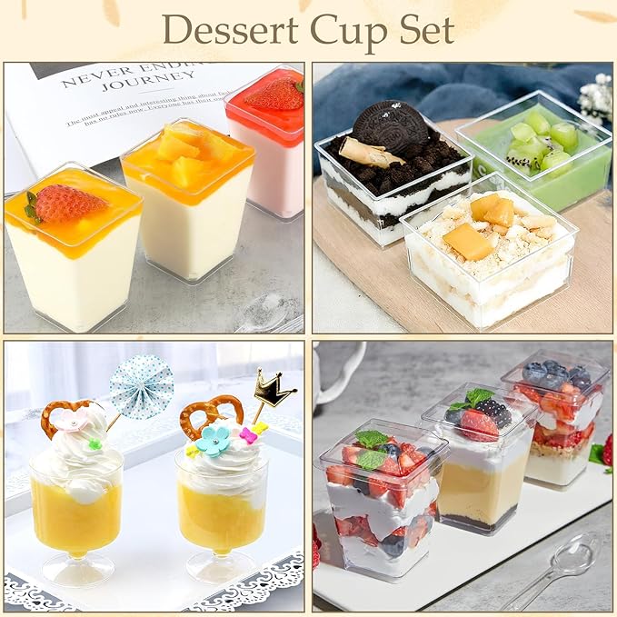tchrules 280 Packs Dessert Cups with Lids, 5oz Mini Clear Plastic Dessert Cup Parfait Appetizer Cups for Serving Fruit Trifle Mousse Ice Cream and Pudding (280)