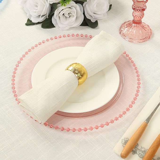 10" Dinner Plates - Set of 20 - Plastic Transparent Blush Round Disposable Plate Beaded Rim, Ideal for Decoration Party Wedding Bulk Events