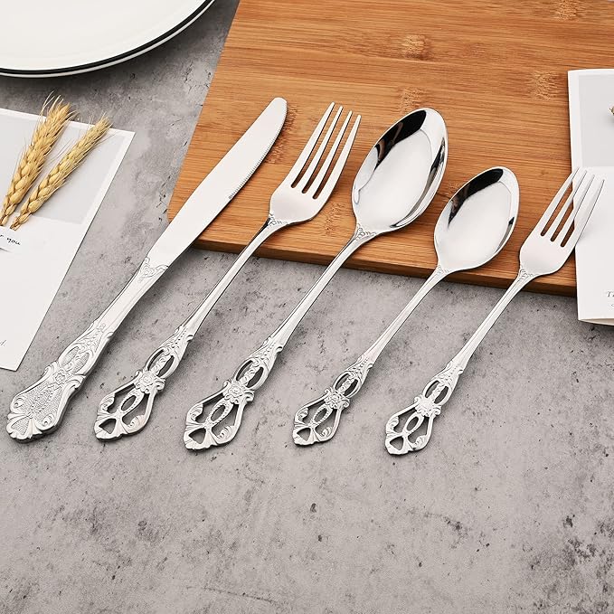 Mirror Polished Silver Silverware Set, 24-Piece 18/10 Stainless Steel Shiny Finish Flatware Service for 6, Kitchen Utensils, Tableware Cutlery for Home and Restaurant, Dishwasher Safe