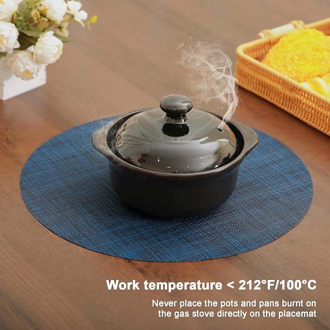 Round Placemats Set of 4 Heat Resistant Vinyl Placemats 15 inch Washable Non-Slip Table Mats Woven Place Mats for Dining Table (Dark Blue, Set of 4)