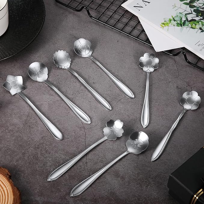 Eboot 80 Pcs Gold Flower Teaspoon Stainless Steel Tea Party Spoons Mini Cute Teaspoon Stirring Coffee Sugar Drink Demitasse Espresso Spoons for Bridal Baby Shower Wedding Party Favors Decorations