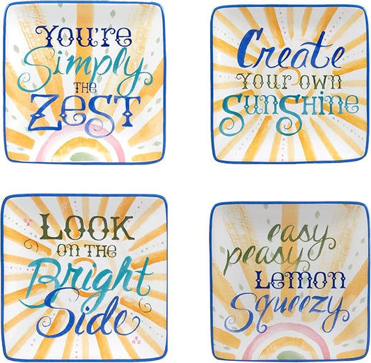 Certified International Lemonade 6" Canape/Luncheon/Appetiser Plates, Set of 4 Assorted Designs