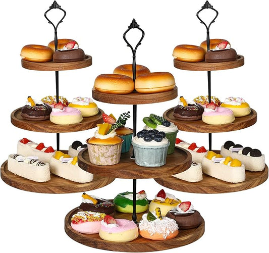 Zopeal 3 Set 3 Tier Wood Cupcake Stand,Rustic Wooden Serving Tray Farmhouse Dessert Display Tiered Cake Tower Holder for Kitchen Wedding Birthday Tea Party Decorations(Large(7.9''9.8''11.8''))