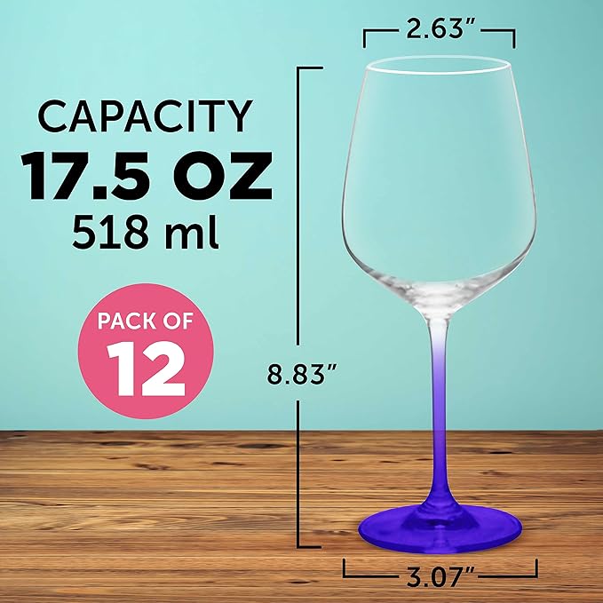 DISCOUNT PROMOS Crystal Wine Glasses 17.5 oz. Set of 12, Bulk Pack - Restaurant Glassware, Perfect for Red Wine or White Wine - Purple