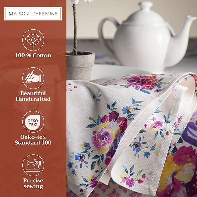 Maison d' Hermine Cloth Napkins Set of 4 100% Cotton Everyday Reusable Square Napkins Cloth Washable, Dinner, Party, Wedding, Restaurant, Spring/Summer (Rose Garden, 20" x 20")
