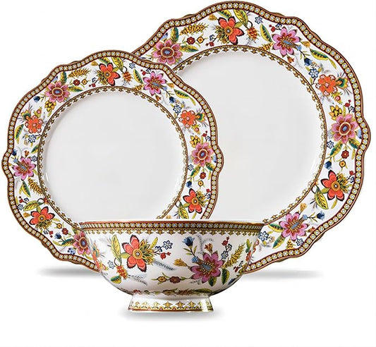 ACMLIFE Bone China Dinnerware Set for 4, 12-Piece Vintage Floral Dinnerware Set, Kitchen Plates and Bowls Set, China Plates Set, Christmas Gifts for Women, Thanksgiving Dinnerware Sets(Pink)