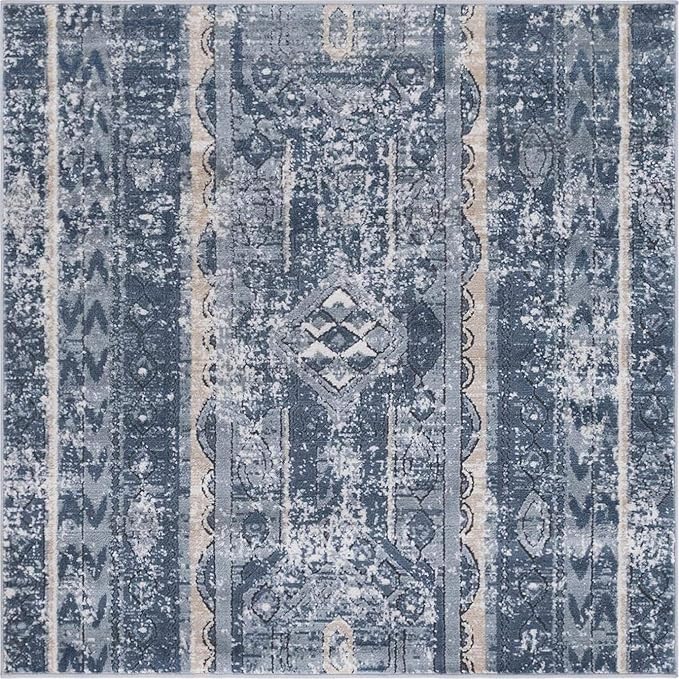 Rugs.com Oregon Collection Rug – 4 Ft Square Blue Low-Pile Rug Perfect for Living Rooms, Kitchens, Entryways