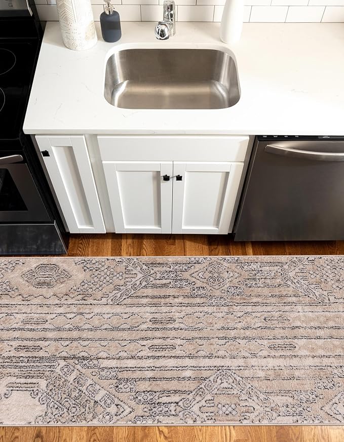 Rugs.com Oregon Collection Rug – 13 Ft Runner Ivory Low-Pile Rug Perfect for Hallways, Entryways