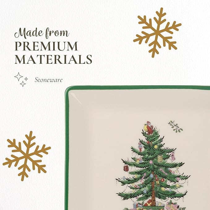 Spode Christmas Tree Tidbit Square Plates (Set of 4) - Festive 5-Inch Ceramic Plates for Canapés, Sweets, and Desserts - Dishwasher, Microwave, Freezer Safe - Excellent for Holiday Entertaining