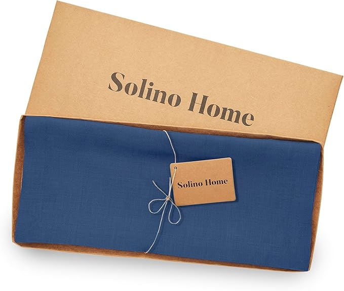 Solino Home Linen Table Runner 90 Inches Long - 100% Pure Linen Indigo Blue Dining Table Runner 14 x 90 Inch for Christmas, Holiday, Winter, New Year - Fete