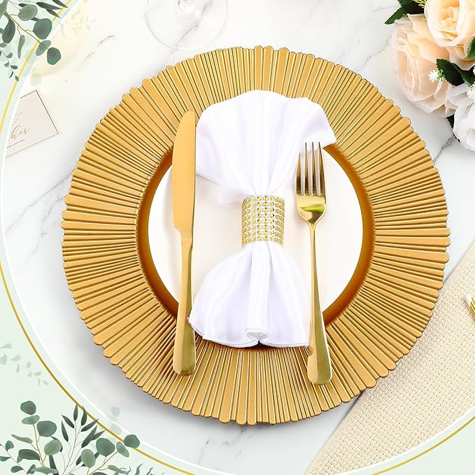 Yaomiao 50 Pcs 13 Inch Gold Charger Plates Bulk Plastic Plates Chargers Round Dinner Chargers for Wedding Party Table Setting Bridal Shower Event Decor (Gold)