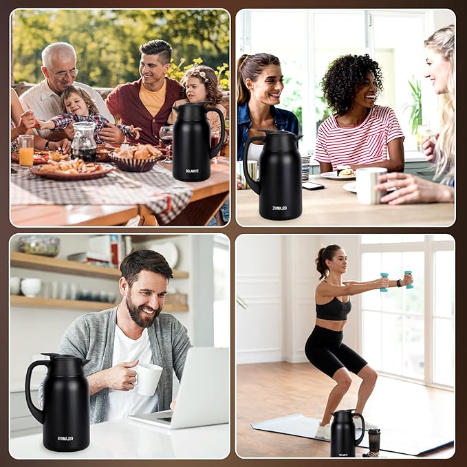 68 oz Coffee Carafe for Keeping Hot - 12 Hour Hot Drinks and 24 Hour Cold Drinks Stainless Steel Insulated Pot with Anti-Drip Spout, 316 Food Grade Thermal carafe Pot for Home/Camping/Office Black