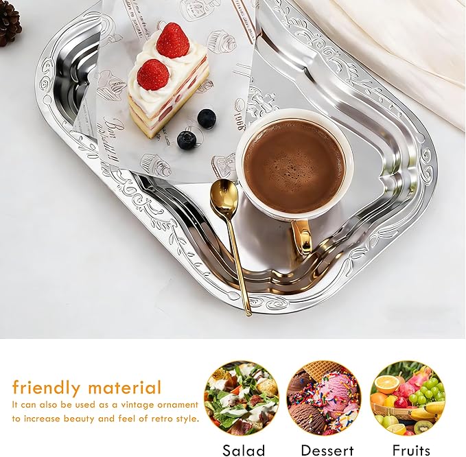 4-Pack Large Oval Silver Serving Trays - 15.7"x11.8" Mirror Platter Set for Party, Wedding, Birthday, Christmas, Appetizers, Desserts, Food Display, Kitchen Table, Buffet