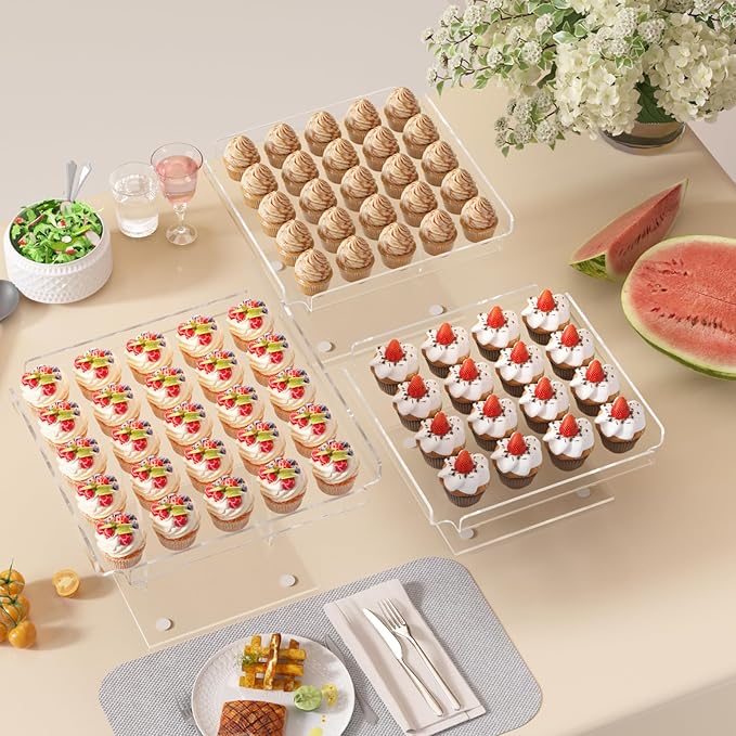 3 Tiered Serving Tray Set for Entertaining, 12" Acrylic Dessert Table Display Set, Cupcake Stand Buffet Risers for Wedding Birthday Party Baby Shower (Extra Large)