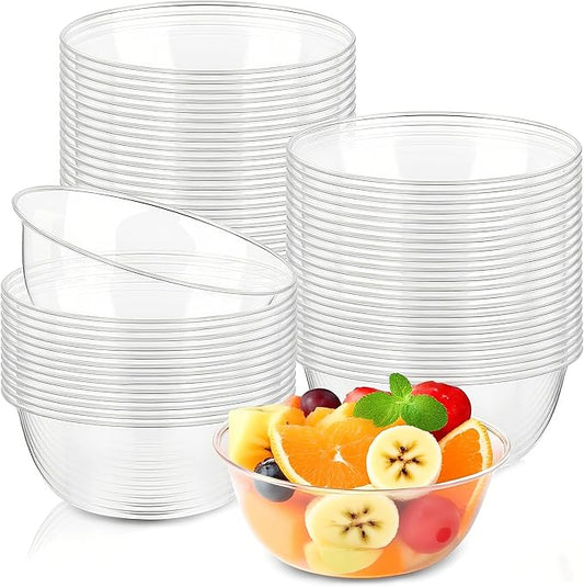 100 Pack 12 oz Clear Plastic Bowls, Disposable Salad Serving Bowls for Soup Fruit Snack Appetizer Parfait, Bulk Durable Ice Cream Dessert Bowls for Home Kitchen Wedding Catering Party Supplies