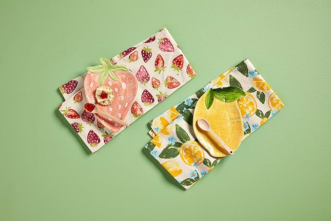 Mud Pie Strawberry Appetizer Set; Plate Approx 7" X 5 1/2" | Spoon 5 1/2" | Towel 26" X 16 1/2"