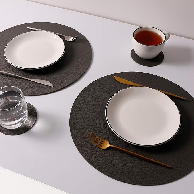 Wipeable Placemats and Coasters Leather Table Mats Waterproof Heat-Resistant Easy to Clean for Dining Table Set Kitchen Table Set of 4, Gary