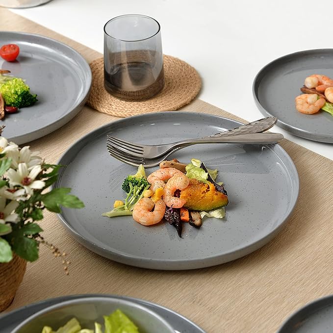Melamine Dinnerware Sets for 4, 12Pcs Kitchen Plates and Bowls Set, Unbreakable Dishes Set, Dishwasher Safe, Easy Clean, Lightweight for Outdoor Use, Best for RV, Camping (Grey)…