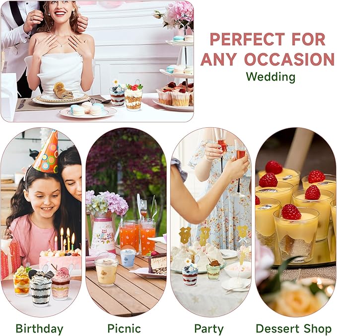 OTOB 300 Pack 6 oz Dessert Cups with Lids and Spoons | Serves 100 | Round Small Yogurt Parfait Cups for Appetizers, Mini Clear Dessert Bowls Cups for Puddings Mousse Ice Cream Fruit Trifle