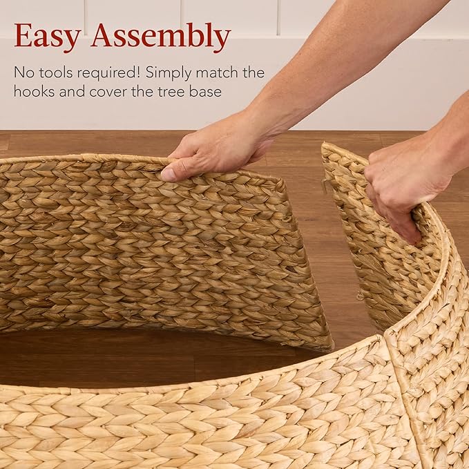 Best Choice Products 36in Christmas Tree Collar, Woven Hyacinth 3-Piece Holiday Rattan Tree Skirt Accessory for Home w/Cord Cut-Out - Natural