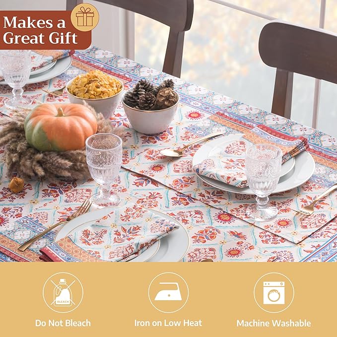 Maison d' Hermine Cloth Napkins Set of 4 100% Cotton for Thanksgiving Christmas Decorations Everyday Reusable Square Fall Napkins Cloth Washable Dinner Party (Romane, 20"x20")