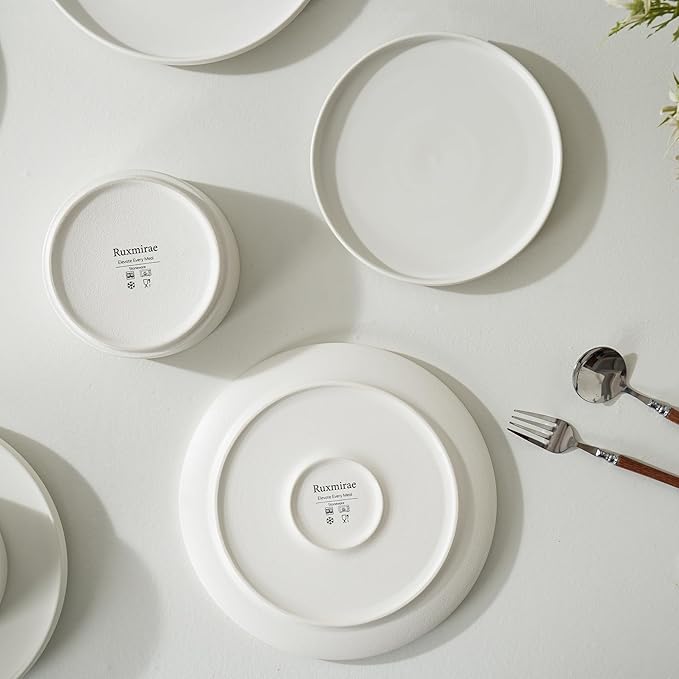 12 Piece Ceramic Dinnerware Set for 4, Modern Minimalist Stoneware Dinner Plates and Bowls, Microwave Safe, Dishwasher Safe, Versatile for All Seasons, Matte White