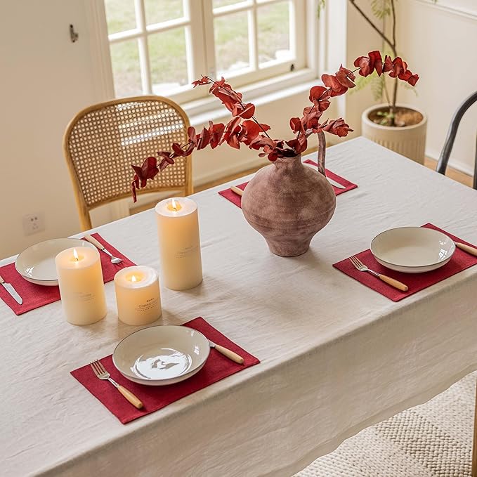 Home Brilliant Cloth Placemats Set of 8 Red Linen Placemats for Valentine's Day Dinner Heat Resistant Dining Table Mats Kitchen Place Mats, Dark Red Burgundy
