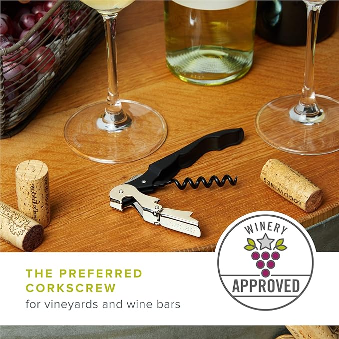 True Truetap Double Hinged Waiter's Corkscrew Wine Opener, Stainless Steel Wine Bottle Opener with Built In Foil Cutter, Home Bar Tools, Bar Cart Accessories, Wedding Gifts, Set of 1, Matte Black