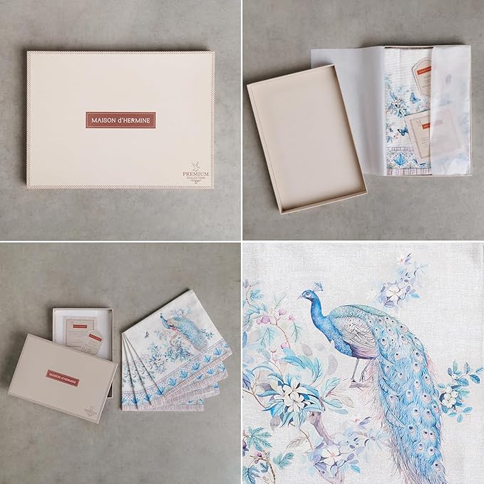 Maison d' Hermine Napkin 100% Combed Cotton Premium Cloth Napkin Decorative Washable Napkins Set of 4 for Home, Kitchen, Dining, Cocktail Parties & Camping - Peacock Utopia (20”X20”)