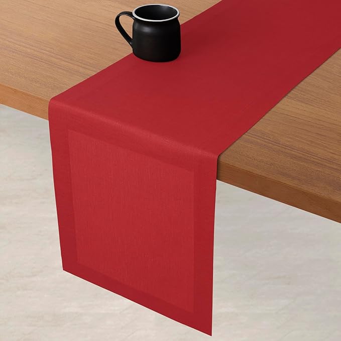 D'Moksha Homes Linen Bright Red Table Runner 120 Inches Long - 100% Pure Linen Dining Table Runner 14 x 120 Inch for Winter, Christmas, Holiday, New Year - Machine Washable