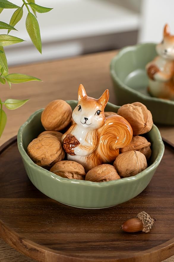 DIHOclub Cute Squirrel Candy Bowl Ceramic Candy Dish (Green Squirrel)