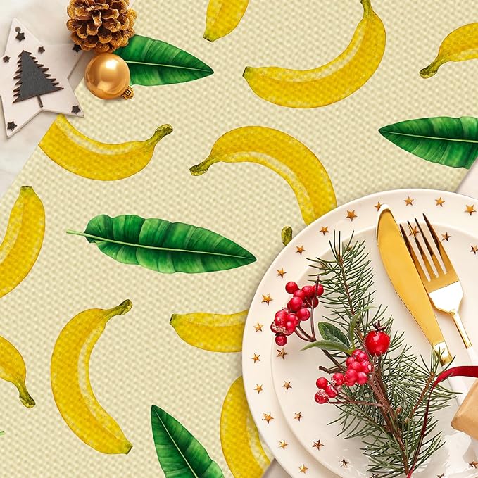 Banana Leaves Table Runner Seasonal Spring Kitchen Dining Linen Table Decoration for Indoor Outdoor Home Party Decor 13 x 72 Inch