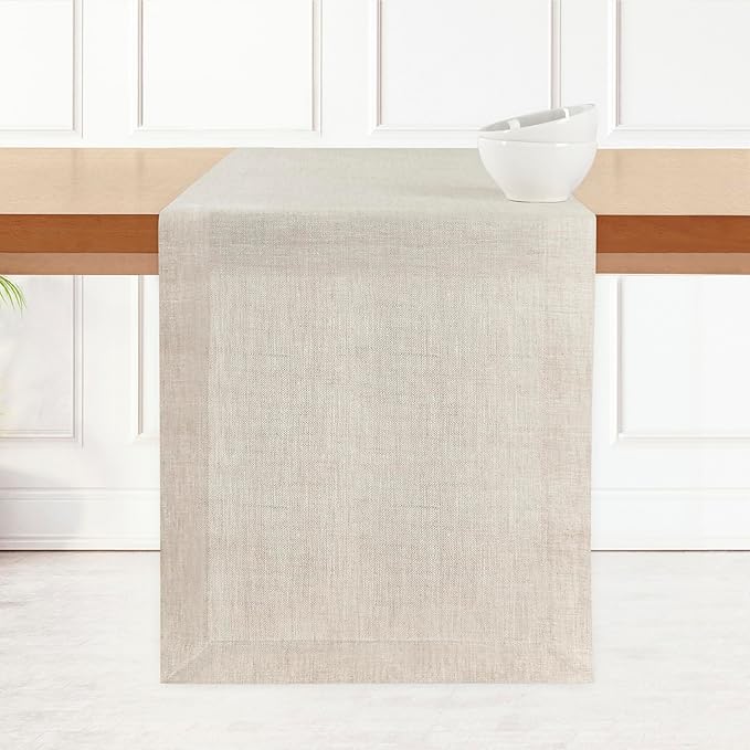 D'Moksha Homes Linen Light Natural Table Runner 132 Inches Long - 100% Pure Linen Extra Long Table Runner 14 x 132 Inch for Winter, Christmas, Holiday, New Year - Machine Washable