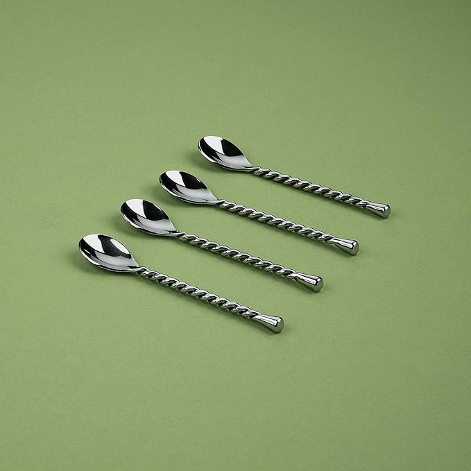 Gourmet Settings - 4-Piece Mini Spoons Set - Silver Tear Collection - Polished Small Stainless Steel Teaspoons - Demitasse Espresso Cutlery - Dishwasher Safe Flatware