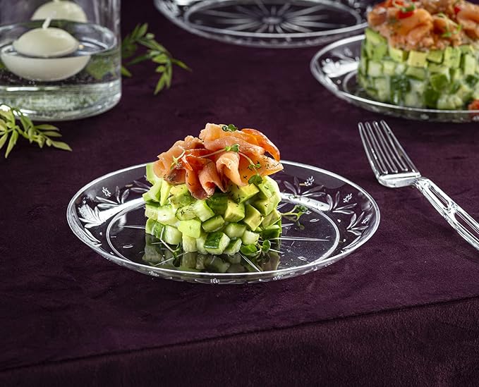 PLASTICPRO Premium Heavy Weight Crystal Clear Disposable Hard Plastic Plate (240, 7'' Inch Plates)