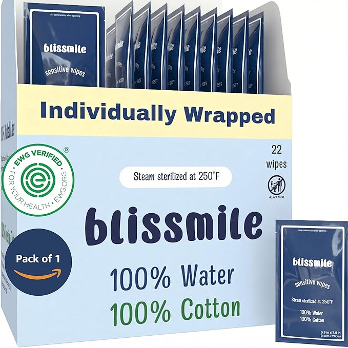 100% Water & Cotton Wet Wipes Travel Size - Individually Wrapped - Fragrance & Preservative-Free for Baby, Women & Sensitive Skin - Gentle Hand, Face, Body & Feminine Care - 22 Count