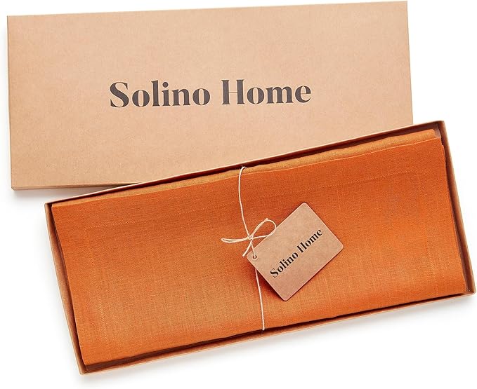 Solino Home Linen Table Runner 72 Inches Long - 100% Pure Linen Persimmon Orange Dining Table Runner 14 x 72 Inch for Christmas, New Year - Fete