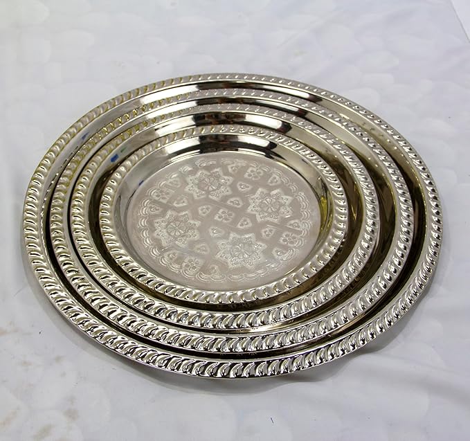 Moroccan Tea Tray Serving Cocktail Silver Handmade Fez Small Or Large Round (9/11/13/15 Inches) (11 Inch)