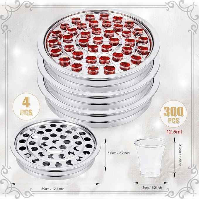 Zhehao 4 Pcs Easter Communion Trays for Churches Set Church Supplies Plates for Church with Disposable Cups (Silver)