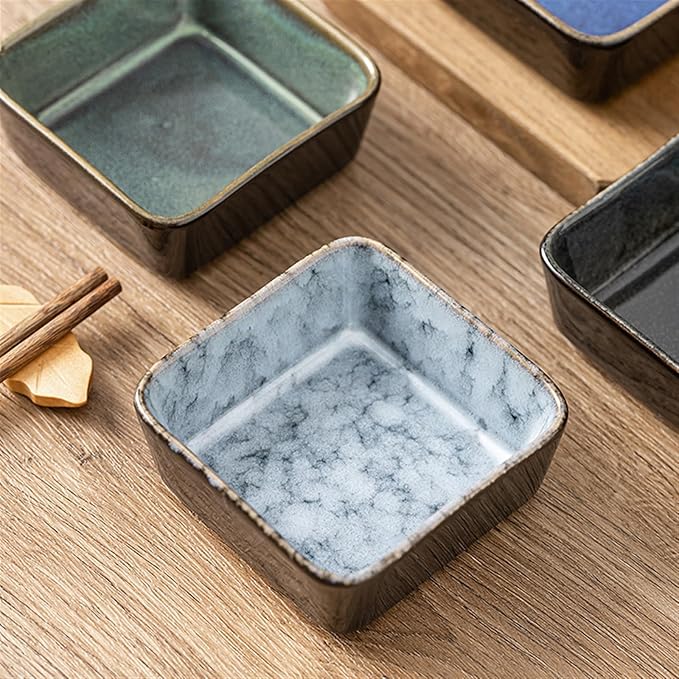 Salad plate Retro Ceramic Snack Plate Commercial Hot Pot Seasoning Household Sauce Plate Dipping Bowl Appetizer Plate Plastic plate(C), ZHONGXIAOFEI2023