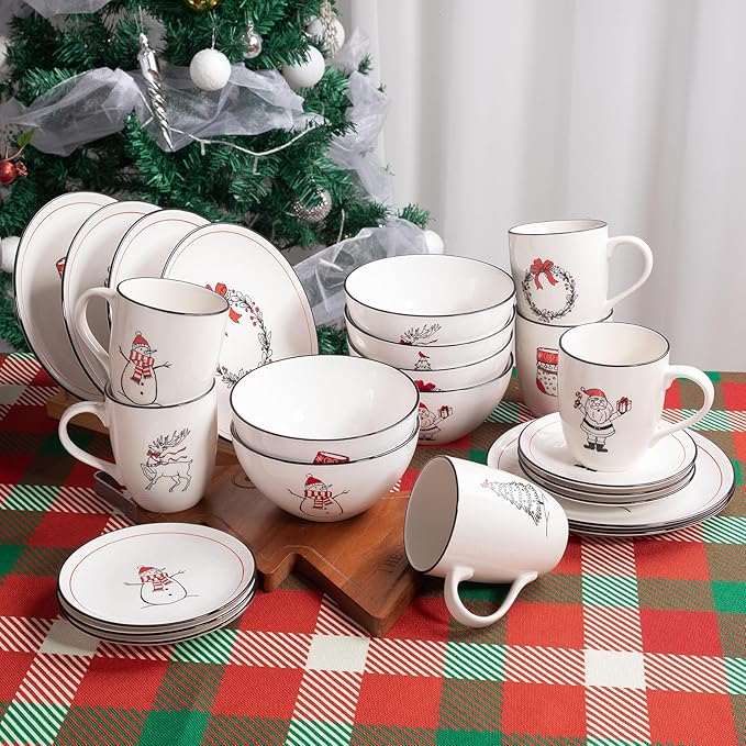 LEHAHA Ceramic Christmas Plates, 6 inch Porcelain Holiday Round Appetizer Plates, Set of 6 Plates for Kitchen, Great for Dessert,Appetizer,Cake. Dishwasher and Microwave Safe