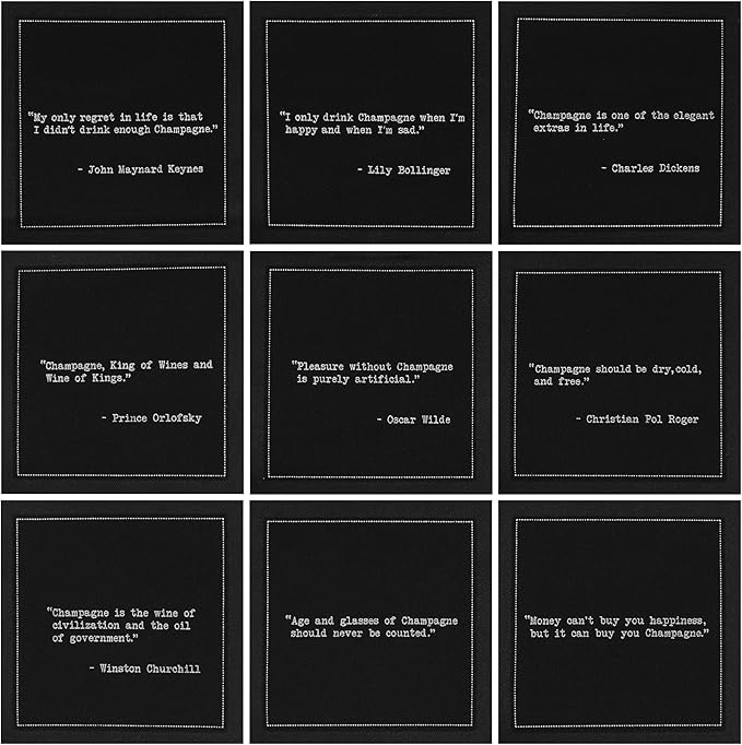 Five Star Funny Champagne Quotes | Black Cotton Cocktail Napkins | 50 Luxury Disposable Beverage Napkins with Witty Bar Quotes | Drink Napkins for Parties, Bars, Weddings & Game Nights