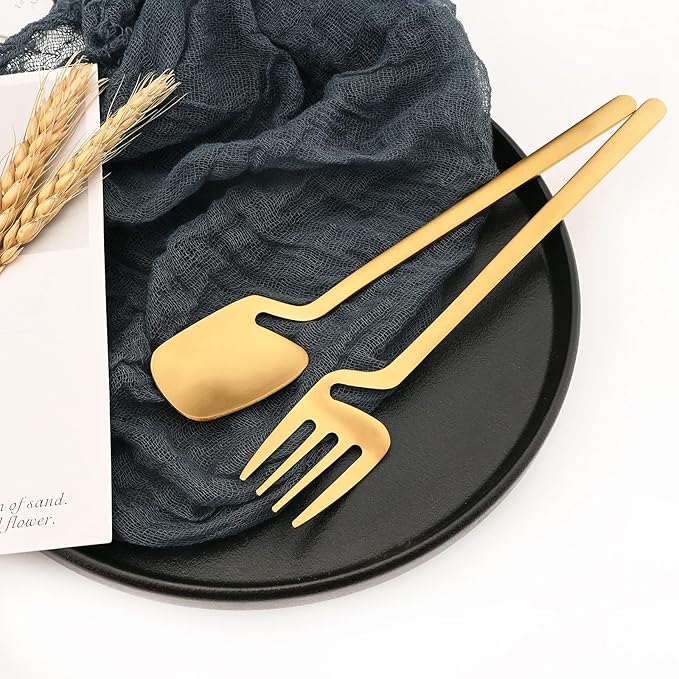 24-Pieces Hangable & Cute 18/10 Stainless Steel Flatware Set, Matte Cutlery Set Kitchen Dinnerware Include Knife/Fork/Spoon/Teaspoon Service for 6, Gold